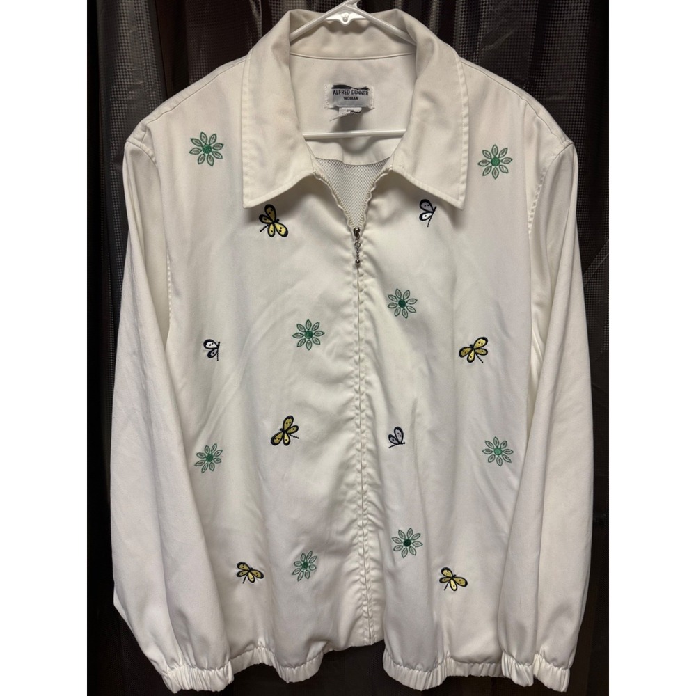 Vintage Alfred Dunner Jacket Embroidered Flowers Butterflies Women's Size 22W